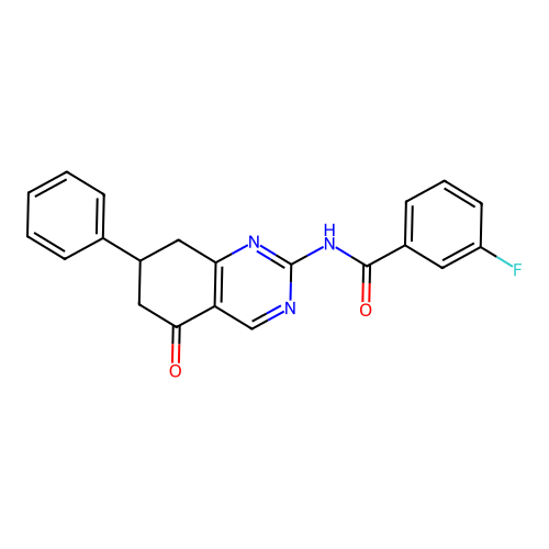 3-fluoro-N-(5-oxo-7-phenyl-5,6,7,8-tetrahydroquinazolin-2-yl)benzamide structure