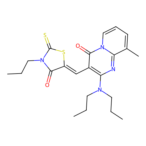 2-(dipropylamino)-9-methyl-3-[(Z)-(4-oxo-3-propyl-2-thioxo-1,3-thiazolidin-5-ylidene)methyl]-4H-pyrido[1,2-a]pyrimidin-4-one structure