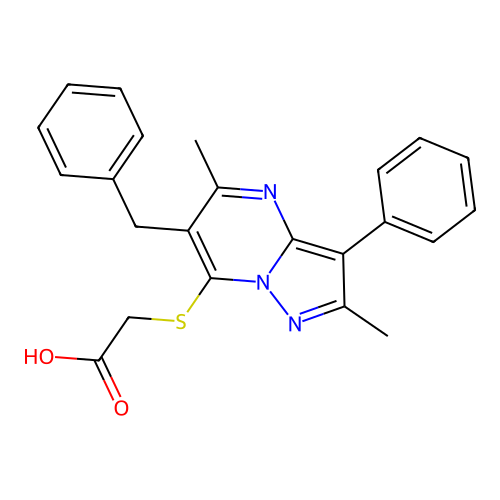 [(6-benzyl-2,5-dimethyl-3-phenylpyrazolo[1,5-a]pyrimidin-7-yl)sulfanyl]acetic acid structure