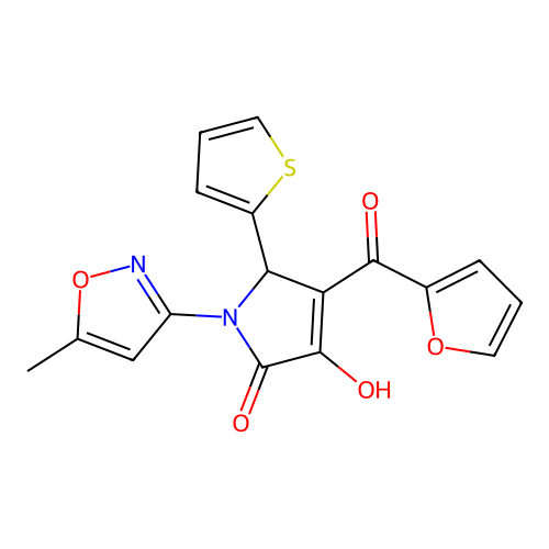 4-(2-furylcarbonyl)-3-hydroxy-1-(5-methyl-3-isoxazolyl)-5-(2-thienyl)-1,5-dihydro-2H-pyrrol-2-one structure