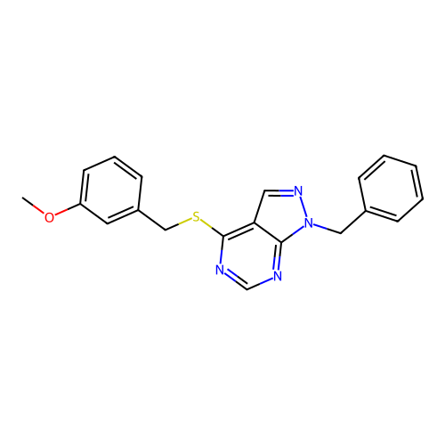 1-benzyl-4-[(3-methoxybenzyl)sulfanyl]-1H-pyrazolo[3,4-d]pyrimidine structure