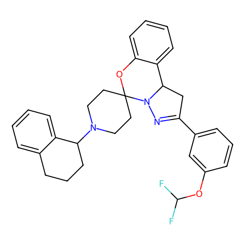 2'-[3-(difluoromethoxy)phenyl]-1-(1,2,3,4-tetrahydronaphthalen-1-yl)-1',10b'-dihydrospiro[piperidine-4,5'-pyrazolo[1,5-c][1,3]benzoxazine] structure