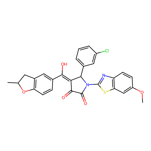 (4E)-5-(3-chlorophenyl)-4-[hydroxy(2-methyl-2,3-dihydro-1-benzofuran-5-yl)methylidene]-1-(6-methoxy-1,3-benzothiazol-2-yl)pyrrolidine-2,3-dione structure