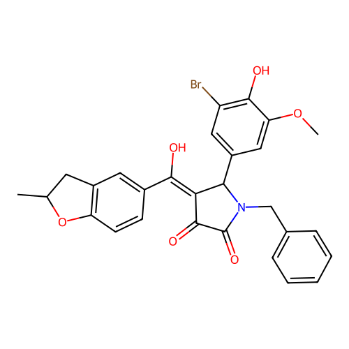 (4E)-1-benzyl-5-(3-bromo-4-hydroxy-5-methoxyphenyl)-4-[hydroxy(2-methyl-2,3-dihydro-1-benzofuran-5-yl)methylidene]pyrrolidine-2,3-dione structure