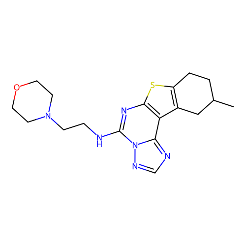 10-methyl-N-(2-morpholinoethyl)-8,9,10,11-tetrahydrobenzo[4,5]thieno[3,2-e][1,2,4]triazolo[1,5-c]pyrimidin-5-amine structure