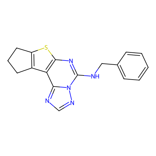 N-benzyl-9,10-dihydro-8H-cyclopenta[4,5]thieno[3,2-e][1,2,4]triazolo[1,5-c]pyrimidin-5-amine structure