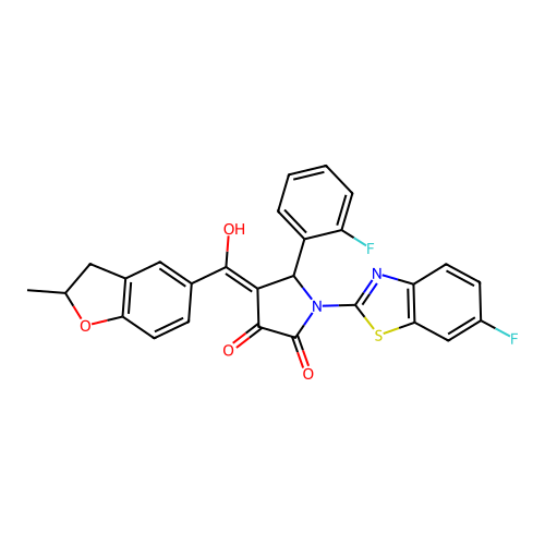 (4E)-1-(6-fluoro-1,3-benzothiazol-2-yl)-5-(2-fluorophenyl)-4-[hydroxy(2-methyl-2,3-dihydro-1-benzofuran-5-yl)methylidene]pyrrolidine-2,3-dione structure