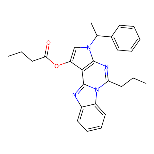 3-(1-phenylethyl)-5-propyl-3H-benzo[4,5]imidazo[1,2-c]pyrrolo[3,2-e]pyrimidin-1-yl butyrate structure