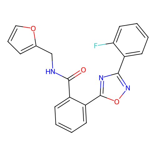 2-[3-(2-fluorophenyl)-1,2,4-oxadiazol-5-yl]-N-(furan-2-ylmethyl)benzamide structure