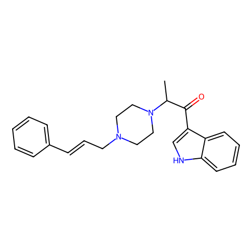 1-(1H-indol-3-yl)-2-{4-[(2E)-3-phenylprop-2-en-1-yl]piperazin-1-yl}propan-1-one structure