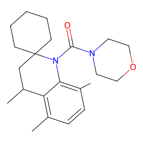morpholin-4-yl-(4,5,8-trimethylspiro[3,4-dihydroquinoline-2,1'-cyclohexane]-1-yl)methanone structure