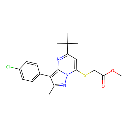 methyl {[5-tert-butyl-3-(4-chlorophenyl)-2-methylpyrazolo[1,5-a]pyrimidin-7-yl]sulfanyl}acetate structure