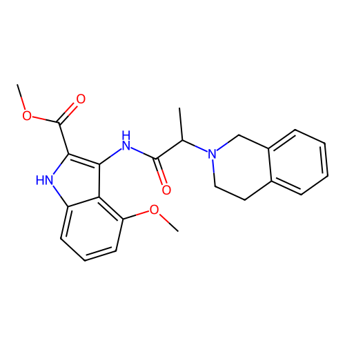 Methyl 3-[2-(3,4-dihydro-1H-isoquinolin-2-yl)propanoylamino]-4-methoxy-1H-indole-2-carboxylate structure