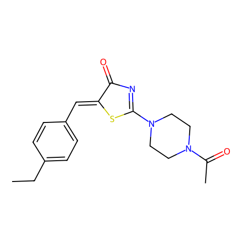 (5Z)-2-(4-acetylpiperazin-1-yl)-5-(4-ethylbenzylidene)-1,3-thiazol-4(5H)-one structure