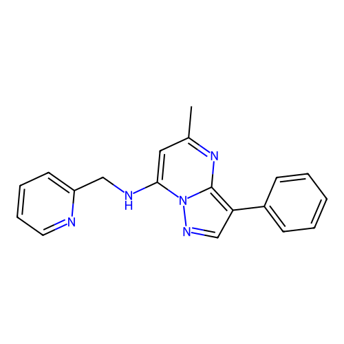 5-methyl-3-phenyl-N-(pyridin-2-ylmethyl)pyrazolo[1,5-a]pyrimidin-7-amine structure