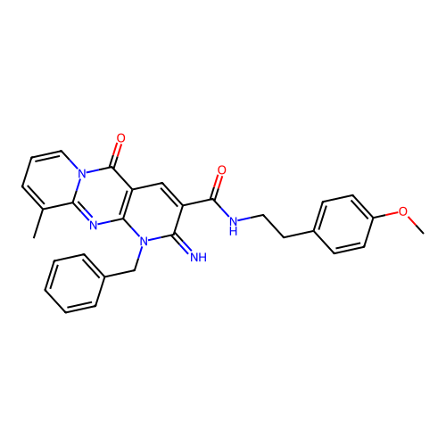 1-benzyl-2-imino-N-(4-methoxyphenethyl)-10-methyl-5-oxo-2,5-dihydro-1H-dipyrido[1,2-a:2',3'-d]pyrimidine-3-carboxamide structure