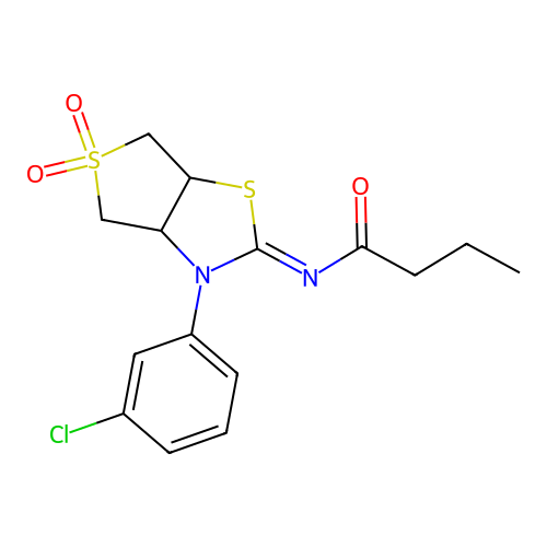 N-[(2Z)-3-(3-chlorophenyl)-5,5-dioxidotetrahydrothieno[3,4-d][1,3]thiazol-2(3H)-ylidene]butanamide structure