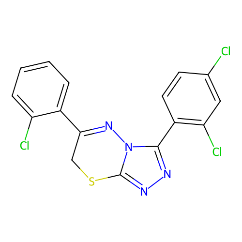 6-(2-chlorophenyl)-3-(2,4-dichlorophenyl)-7H-[1,2,4]triazolo[3,4-b][1,3,4]thiadiazine structure