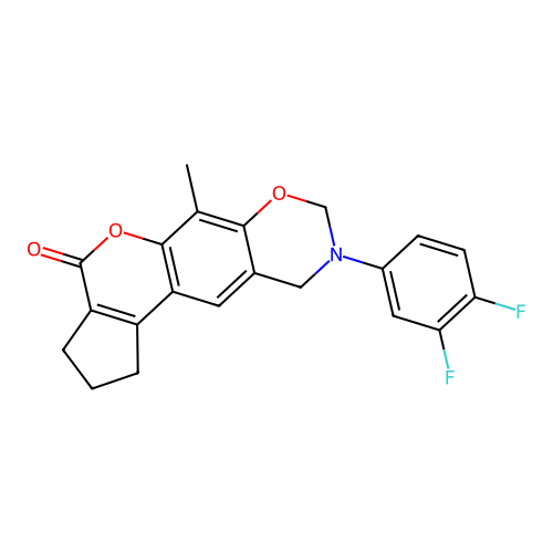 9-(3,4-difluorophenyl)-6-methyl-2,3,9,10-tetrahydro-1H-cyclopenta[3,4]chromeno[6,7-e][1,3]oxazin-4(8H)-one structure