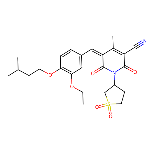 (5Z)-1-(1,1-dioxidotetrahydrothiophen-3-yl)-5-[3-ethoxy-4-(3-methylbutoxy)benzylidene]-4-methyl-2,6-dioxo-1,2,5,6-tetrahydropyridine-3-carbonitrile structure