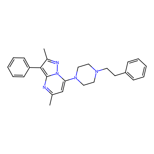 2,5-Dimethyl-7-(4-phenethylpiperazin-1-yl)-3-phenylpyrazolo[1,5-a]pyrimidine structure