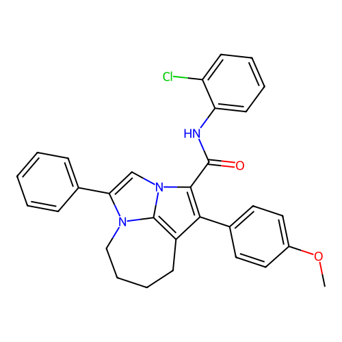 N-(2-chlorophenyl)-1-(4-methoxyphenyl)-4-phenyl-5,6,7,8-tetrahydro-2a,4a-diazacyclopenta[cd]azulene-2-carboxamide structure