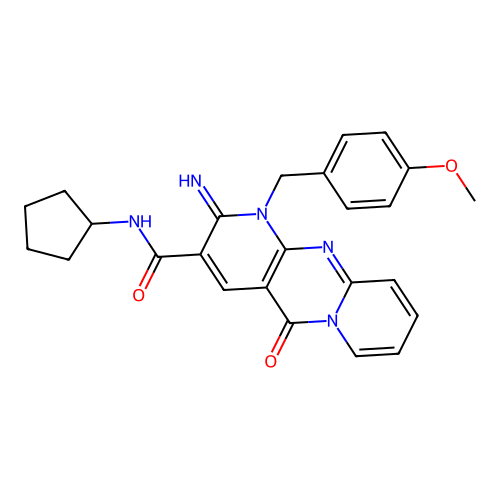 N-cyclopentyl-2-imino-1-(4-methoxybenzyl)-5-oxo-1,5-dihydro-2H-dipyrido[1,2-a:2',3'-d]pyrimidine-3-carboxamide structure