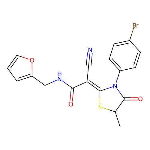 2-[3-(4-bromophenyl)-5-methyl-4-oxo-1,3-thiazolidin-2-ylidene]-2-cyano-N-[(furan-2-yl)methyl]acetamide structure