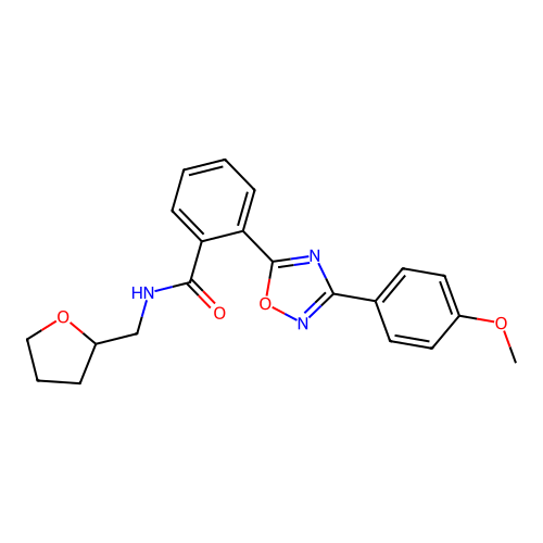 2-[3-(4-methoxyphenyl)-1,2,4-oxadiazol-5-yl]-N-(oxolan-2-ylmethyl)benzamide structure