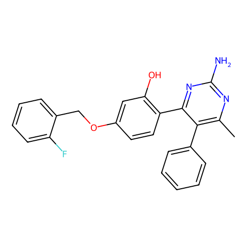 2-(2-Amino-6-methyl-5-phenylpyrimidin-4-yl)-5-[(2-fluorophenyl)methoxy]phenol structure