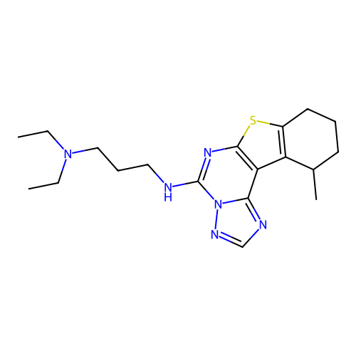 N,N-diethyl-N'-(11-methyl-8,9,10,11-tetrahydro[1]benzothieno[3,2-e][1,2,4]triazolo[1,5-c]pyrimidin-5-yl)propane-1,3-diamine structure