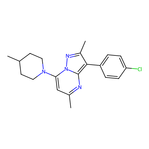 3-(4-chlorophenyl)-2,5-dimethyl-7-(4-methylpiperidin-1-yl)pyrazolo[1,5-a]pyrimidine structure