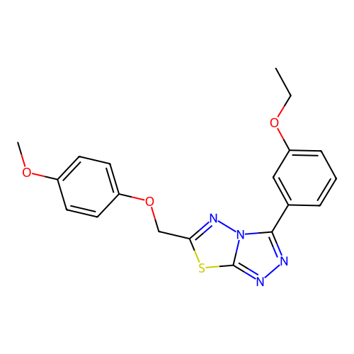 3-(3-ethoxyphenyl)-6-(4-methoxyphenoxymethyl)-[1,2,4]triazolo[3,4-b][1,3,4]thiadiazole structure