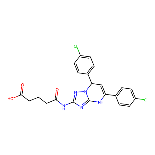 5-((5,7-bis(4-chlorophenyl)-4,7-dihydro-[1,2,4]triazolo[1,5-a]pyrimidin-2-yl)amino)-5-oxopentanoic acid structure