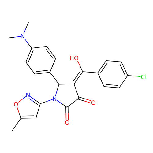 (4E)-4-[(4-chlorophenyl)(hydroxy)methylidene]-5-[4-(dimethylamino)phenyl]-1-(5-methyl-1,2-oxazol-3-yl)pyrrolidine-2,3-dione structure