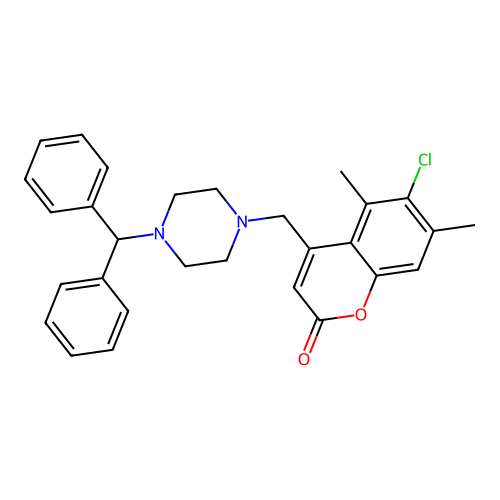 4-{[4-(Diphenylmethyl)piperazinyl]methyl}-6-chloro-5,7-dimethylchromen-2-one structure