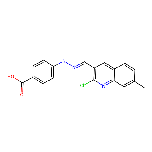 4-{(2E)-2-[(2-chloro-7-methylquinolin-3-yl)methylidene]hydrazinyl}benzoic acid structure