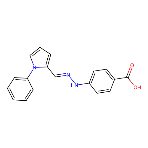 4-{(2E)-2-[(1-phenyl-1H-pyrrol-2-yl)methylidene]hydrazinyl}benzoic acid structure
