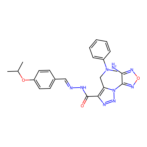 (E)-1-(4-amino-1,2,5-oxadiazol-3-yl)-N'-(4-isopropoxybenzylidene)-5-((methyl(phenyl)amino)methyl)-1H-1,2,3-triazole-4-carbohydrazide structure
