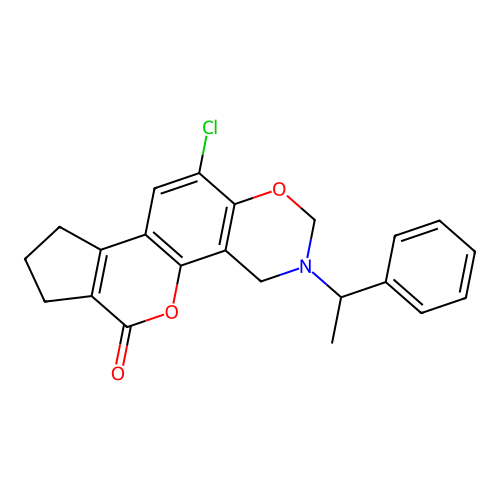 11-chloro-3-(1-phenylethyl)-3,4,8,9-tetrahydro-2H-cyclopenta[3,4]chromeno[8,7-e][1,3]oxazin-6(7H)-one structure