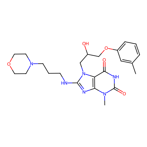 7-(2-hydroxy-3-(m-tolyloxy)propyl)-3-methyl-8-((3-morpholinopropyl)amino)-1H-purine-2,6(3H,7H)-dione structure