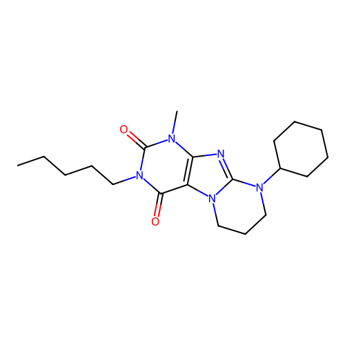 9-cyclohexyl-1-methyl-3-pentyl-7,8-dihydro-6H-purino[7,8-a]pyrimidine-2,4-dione structure