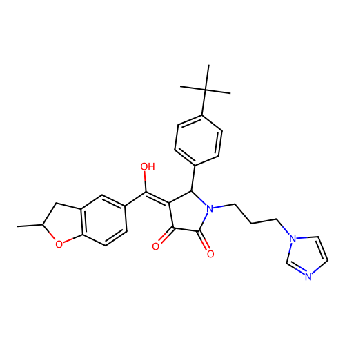 (4E)-5-(4-tert-butylphenyl)-4-[hydroxy-(2-methyl-2,3-dihydro-1-benzofuran-5-yl)methylidene]-1-(3-imidazol-1-ylpropyl)pyrrolidine-2,3-dione structure