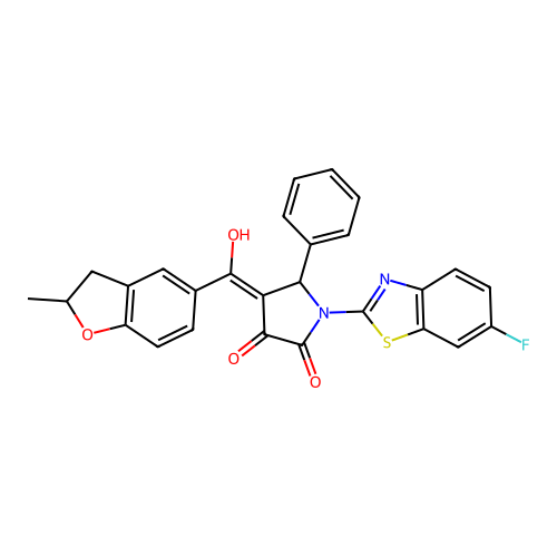 (4E)-1-(6-fluoro-1,3-benzothiazol-2-yl)-4-[hydroxy(2-methyl-2,3-dihydro-1-benzofuran-5-yl)methylidene]-5-phenylpyrrolidine-2,3-dione structure