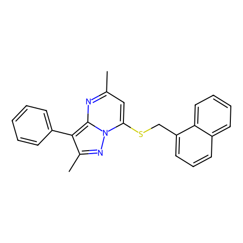 2,5-dimethyl-7-[(naphthalen-1-ylmethyl)sulfanyl]-3-phenylpyrazolo[1,5-a]pyrimidine structure