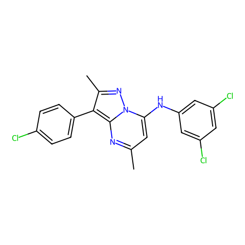 3-(4-chlorophenyl)-N-(3,5-dichlorophenyl)-2,5-dimethylpyrazolo[1,5-a]pyrimidin-7-amine structure