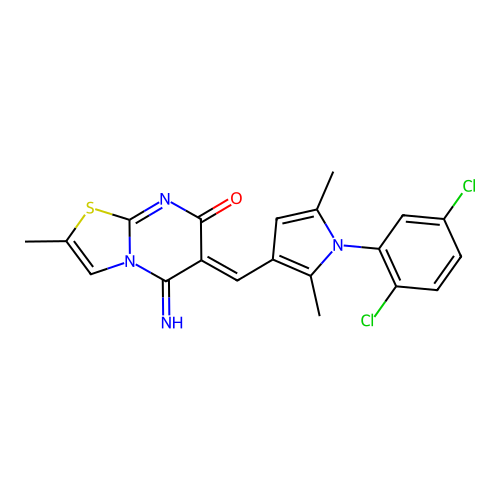(6Z)-6-[[1-(2,5-dichlorophenyl)-2,5-dimethylpyrrol-3-yl]methylidene]-5-imino-2-methyl-[1,3]thiazolo[3,2-a]pyrimidin-7-one structure