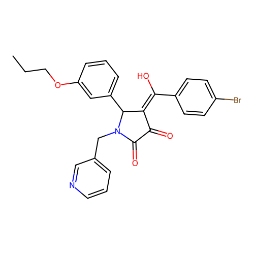 (4E)-4-[(4-bromophenyl)-hydroxymethylidene]-5-(3-propoxyphenyl)-1-(pyridin-3-ylmethyl)pyrrolidine-2,3-dione structure