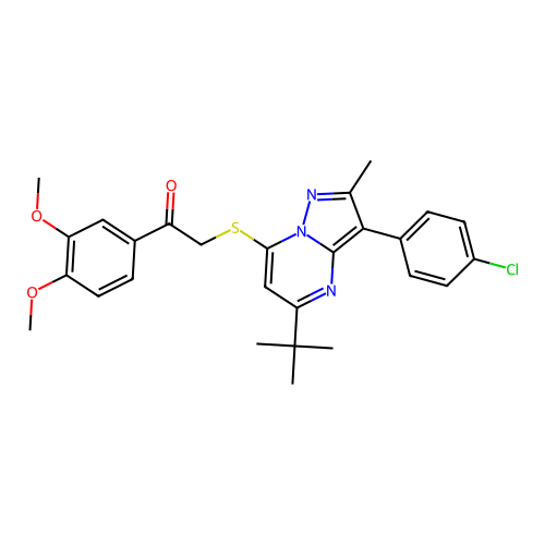 2-{[5-tert-butyl-3-(4-chlorophenyl)-2-methylpyrazolo[1,5-a]pyrimidin-7-yl]sulfanyl}-1-(3,4-dimethoxyphenyl)ethanone structure
