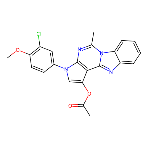 3-(3-chloro-4-methoxyphenyl)-5-methyl-3H-pyrrolo[2',3':4,5]pyrimido[1,6-a]benzimidazol-1-yl acetate structure